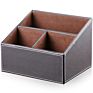 3 Compartments Pen Pencil Sundries Holder Leather Case Office Storage Box