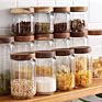 4 Pcs One Set Borosilicate Spice Glass Jar with Acacia Lids Airtight Glass Food Container Set for Food Storage