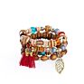 4Pcs European Classical Multi Strand Stretch Beaded Bracelet Set Bohemian Boho Leaf Tassel Charm Bead Bracelets for Women