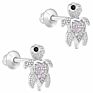 925 Sterling Silver Pink Cz Little Turtle Screw Back Earrings for Toddlers Girls