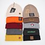 Acrylic Knitted Men Cuffed Plain Beanie Hat with Leather Patch Label