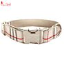 Adjustable Nylon Pet Dog Collar with Leash Harness, Classic Scottish Beige Plaid Pattern Designed