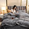 American Style Fleece Light Gray Velvet 4Pcs Bed Set