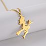 Angel Stainless Steel Sweater Chain Halloween Witch Riding Broomstick Pendant Gold Plated Jewelry Gift