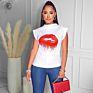 Arrivals Casual Women Short Sleeves Top White T Shirts Red Lips Mouth Printing Outfits Clothing