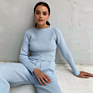 Women Knitted Sportwear Backless Pullover Sweater 2 Piece Pant Suits