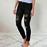 Arrive Women Clothing Denim Jeans Ripped Leopard Patch Pocket High Waist Skinny Jeans