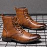 Autumn and Martin Boots Big Size Pointed Retro Leather Boots High Top British Casual Men's Shoes