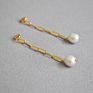 Autumn Jewelry Link Chain Freshwater Pearl Drop Earrings Korean Elegant Women Hollow Chunky Link Chain Pearl Earrings