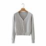 Autumn Korean Version V-Neck Solid Color Top Split Color Ladies Jersey Sweater Vintage
