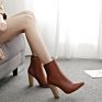 Autumn Leather Side Zipper Women with Pointed Toe Chunky Heels Ankle High Heel Mid Boots