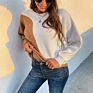Autumn Solid round Collar Long Sleeve Crew Neck Contrast Color Knitted Sleeve Women Loose Size Sweater