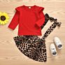 Autumn Toddler Girls Clothing Set Long Sleeve Top + Leopard-Print Suspender Skirt Set Clothing for Kids