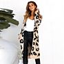 Autumn Women Long Knit Cardigan with Pocket Leopard Sueter Cardigan Sweater