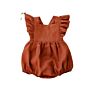 Baby Clothes Backless Flutter Sleeve Style Jumpsuit Linen Cotton Ruffle Girls Romper