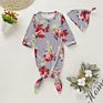 Baby Girls Floral Print Soft and Cute Design Knot Gown Romper with Hat Sleeping Bag Clothes Baby Gown