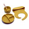Baby Silicone Tableware Set Infant Solid Color Waterproof Bib Newborn Feeding Burp Cloth Toddler Dinner Plate and Mini Spoon