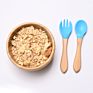 Bamboo Baby Suction Bowl with Spoon and Fork Bamboo Stay Put Feeding Bowl for Toddler