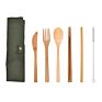 Bamboo Cutlery Set with Knife Fork Spoon Straw Brush Chopsoticks Bag Natural as Gift