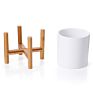 Bamboo Small Plant Stand with Cylinder Matte Ceramic Planter
