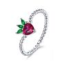 Bamoer 100% 925 Sterling Silver Lovely Little Strawberry Ring Earrings Red Crystal Zircon Fruit Charm for Women Jewelry Zhs228