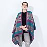 Batwing Sleeve Crew Neck Acrylic Jacquard Sweater Poncho for Woman