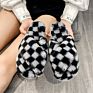 Big Size Plaid Comfortable Cross Small Rabbit Fur Warm Slippers Slides for Women
