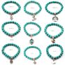 Bird Owl Elephant Pendant Simulated Turquoise Beaded Bracelet Cross Charm Natural Turkey Turquoise Stone Bracelet