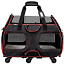 Black & Red Rolling Wheels Pet Carrier Travel Trolley Cat Bag