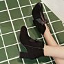 Black Bow Knot Thick Heel Low Chunky Ankle Female Boots