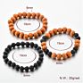 Black Lava Stone Beaded Bracelets Wood Beads Stretch Bracelet Set for Men