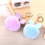 Bm1110 Purple Bow Rhinestone Pom Pom Keychain Fluffy Ball Key Chain Faux Fur Ball Keyrings for Girls Women