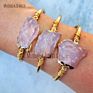 Bm27692 Raw Rose Quartz Cuff Bracelet Chunky Geometric Crystal Bracelet Boho Chic Adjustable Raw Brass Gold Bangle Bracelet