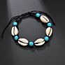 Bohemian Handmade Braided Turquoise Bead Sea Shell Ankle Bracelet Natural Cowrie Shell Anklet