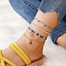 Boho Geometric Nature Stone Pendant Tassel Beaded Anklet Set for Women Charms Weaving Watermelon and Eye Pendant Anklet