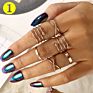 Boho Vintage Ring Set Gold Knuckle Rings for Women Crystal Star Crescent Geometric Female Finger Rings Set Jewelry