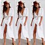 Boutique Fashionable Deep V Collar Three Quarter Sleeve Pure Color Lace up Hollow Out Women Long Bikini Cover