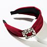 Boutique Geometric Hollow Pattern Ring Buckle Rhinestone Hairband Banquet Retro Fabric Headwear Wide Side Gold Velvet Headband