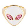 Brass 18K Gold Plated Colorful Enamel Signet Alien Shape Rings for Girls