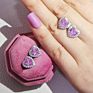 Brass Square round Geometric Bride Earrings Wedding Pink Diamond Cz Zircon Heart Stud Earrings for Women