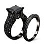 Caoshi Luxury Jewelry Gun Black Plated Ring Princess Cut Cubic Zirconia Black Stone Gemstone Black Wedding Ring Set