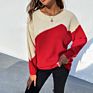 Casual Loose Long Sleeves Crew Neck Knitwear Color Blocking Sweater Pullover Women