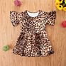 Casual Wear Baby Girl Fall Dress Children Leopard Prints Dresses Flare Sleeve Frock Design for Little Girls