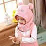 Cat Knitted Pom Hat Boys Girls Cute Soft Cotton Warm Scarf Kids Autumn