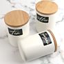 Ceramic Porcelain Food Storage Canister Jar with Wooden Lid Set of 3