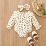 Children Clothing Long Sleeved Button Cute Infant Girls Suit Small Floral Romper Headband 2Pcs Baby Clothes Newborn