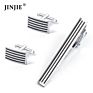 Chinese Rectangle Gold Plated Black Stripe Cuff Links and Tie Clip Set