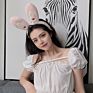 Christmas Party Hair Accessories Pink White Long Ears Bunny Headband Rabbit Furry Headband