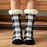 Christmas Women Knitted Plaid Print Thick Sherpa Fleece Floor Home Socks with Grips