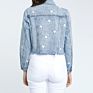 Classic Fit Star Embroidery Womens Distressed Crop Denim Jacket